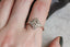 Natural rose cut diamond cluster ring in dual-toned 14 karat white and rose gold, low profile antique inspired engagement ring.