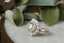An antique inspired flower diamond halo engagement ring. This fairy garden engagement ring features a large natural gray diamond center with a diamond halo and hand-carved leaf and bark texture in 18 karat white gold. Ready to ship engagement ring crafted by The North Way Studio in collaboration with Claire Pettibone.