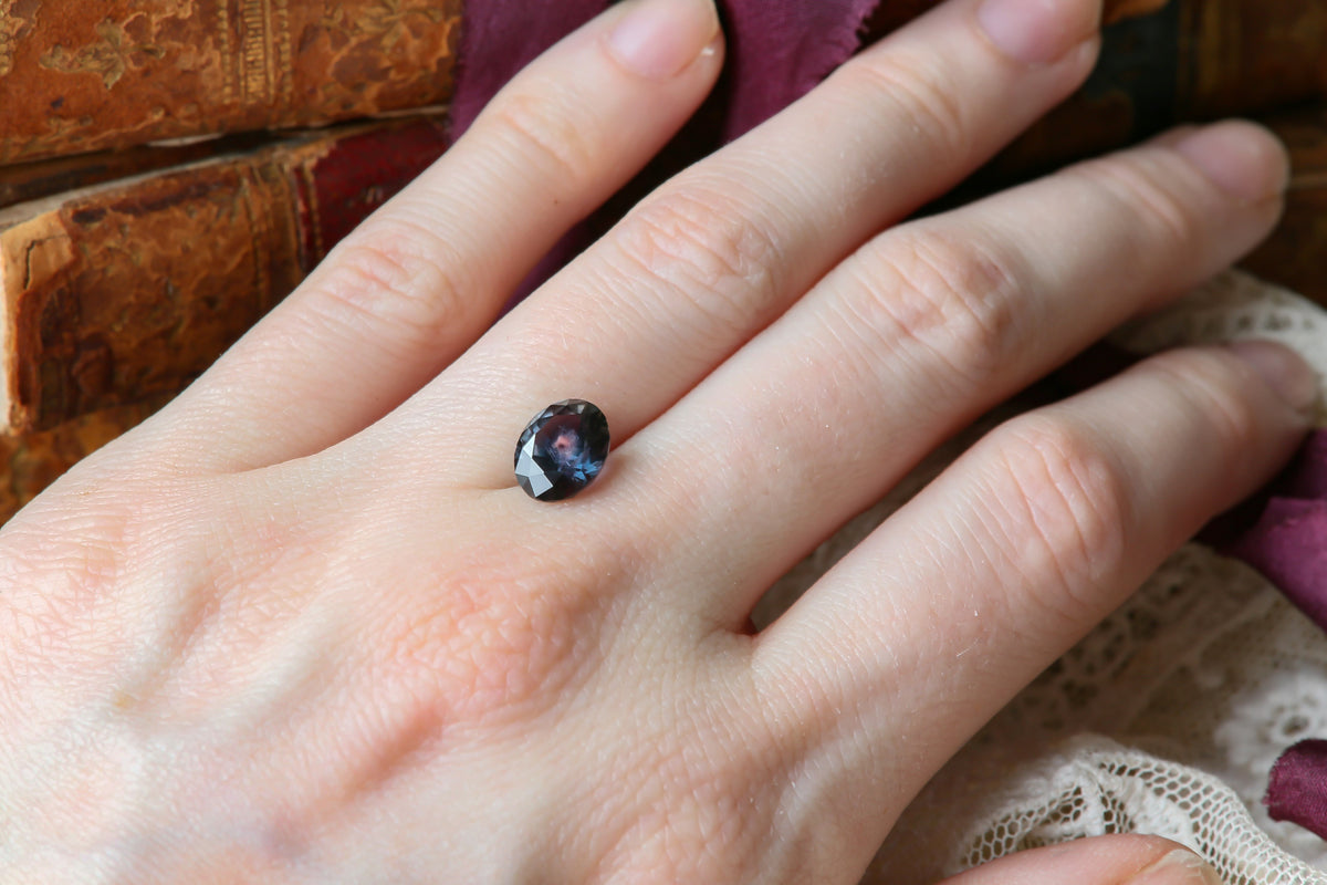 2.60 carat Purple Teal Color Shifting Oval Brilliant Cut Sapphire