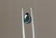 A natural pear cut blue green sapphire available to add as a center stone for your heirloom ring setting at The North Way Studio. Refractions of faint gray, ochre, greens, and teals churn against nearly steely blue. The sapphire is shown facing the viewer and held with tweezers.