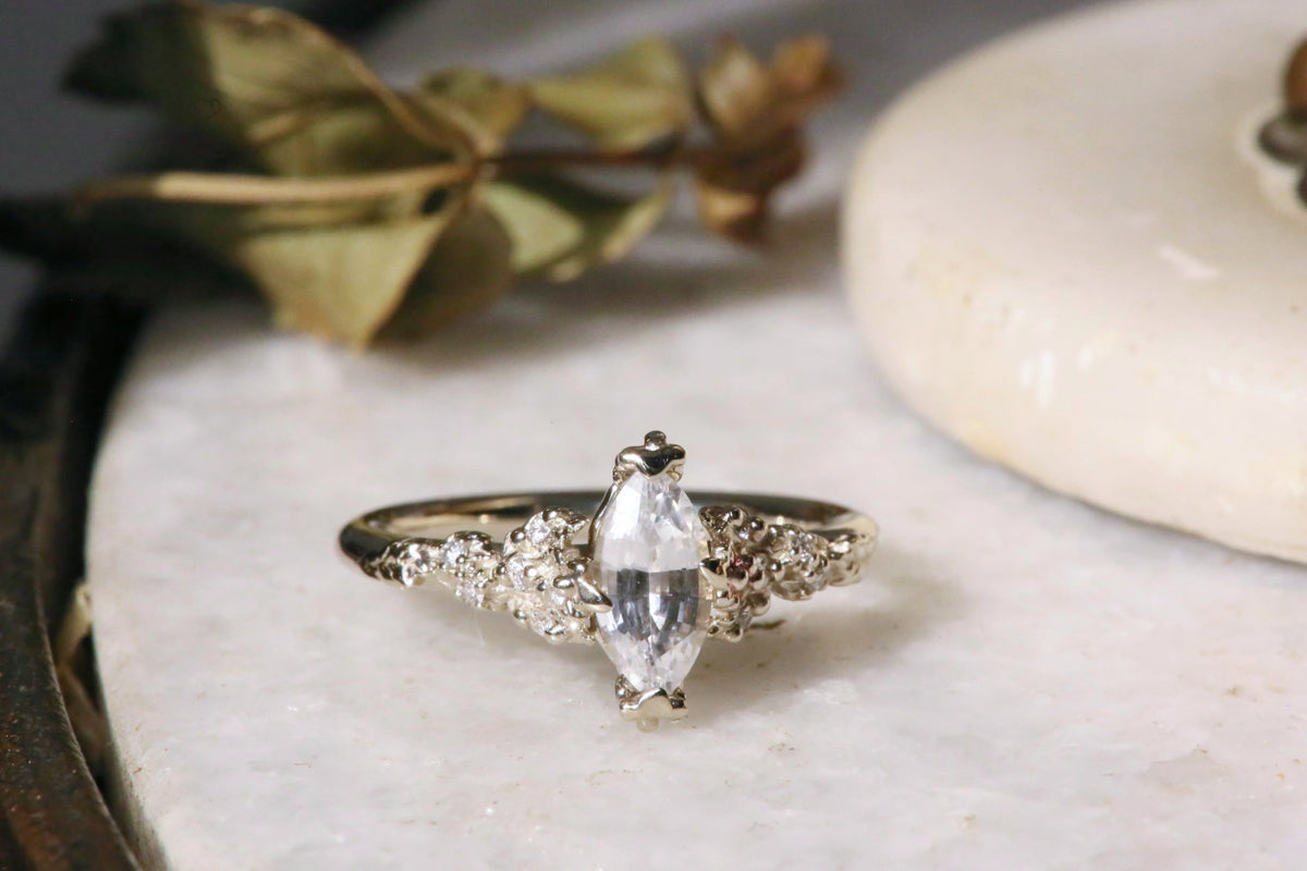 The Reverie Marquise Ring in Natural White Sapphire