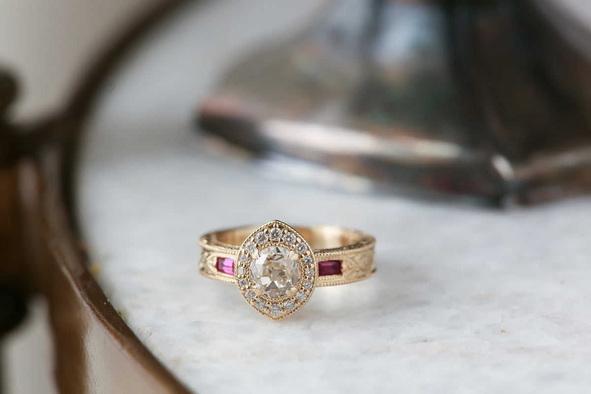 The Pauldron Ring in Natural Diamond and Ruby