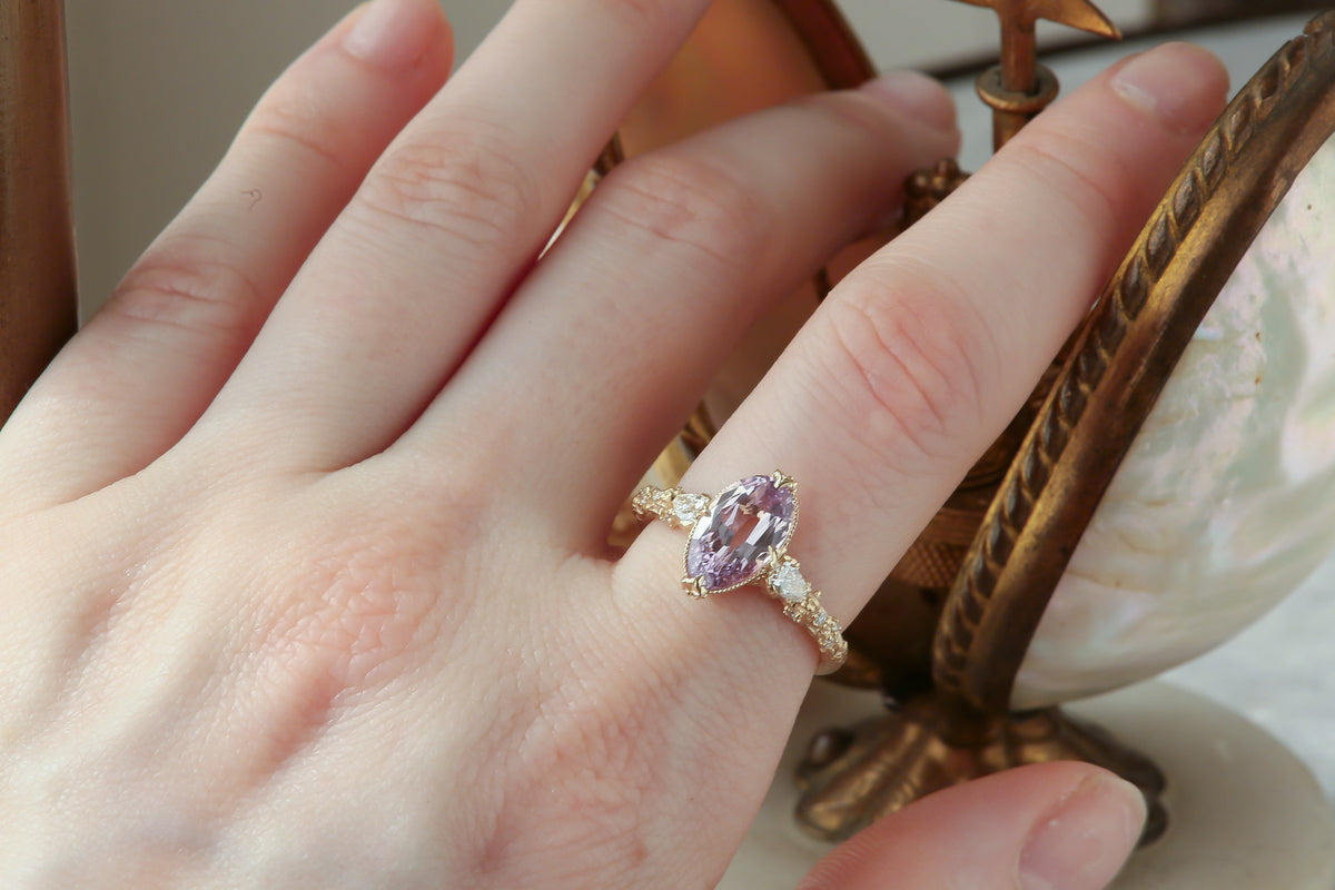 The Belladonna En Trois with Bezel In Natural Pale Pink Pear Sapphire