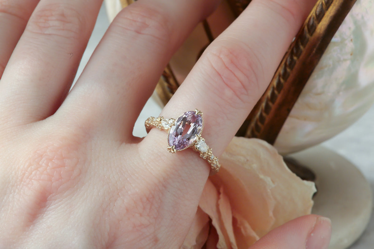 The Belladonna En Trois with Bezel In Natural Pale Pink Pear Sapphire