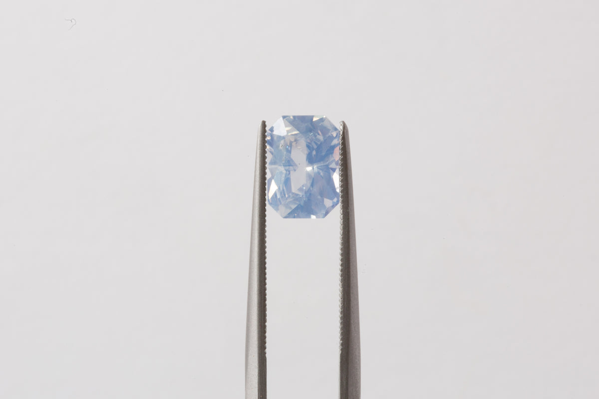 1.43 Carat Natural Opalescent Pale Blue Radiant Cut Sapphire