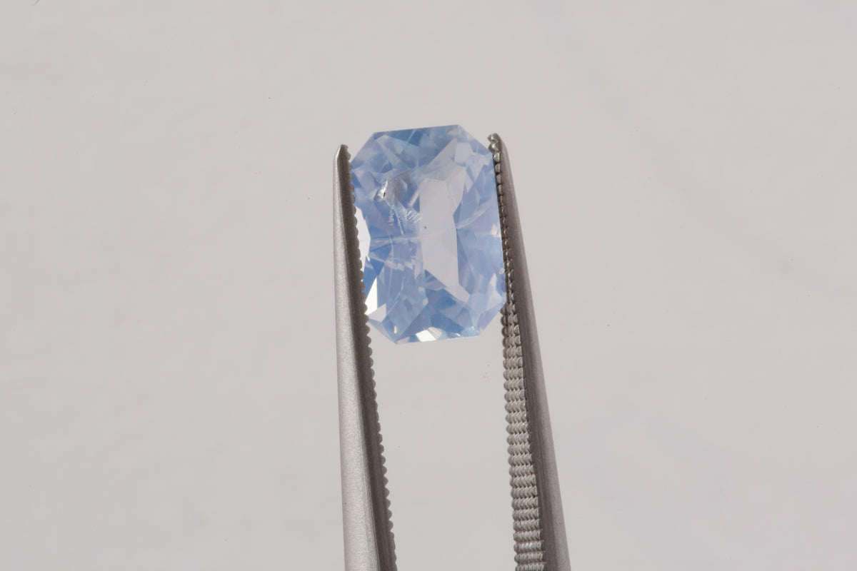 1.43 Carat Natural Opalescent Pale Blue Radiant Cut Sapphire