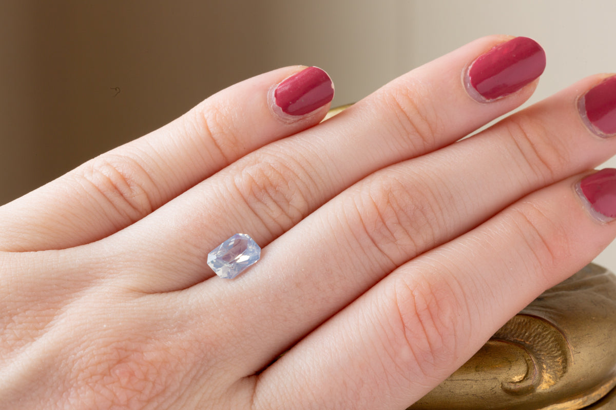 1.43 Carat Natural Opalescent Pale Blue Radiant Cut Sapphire