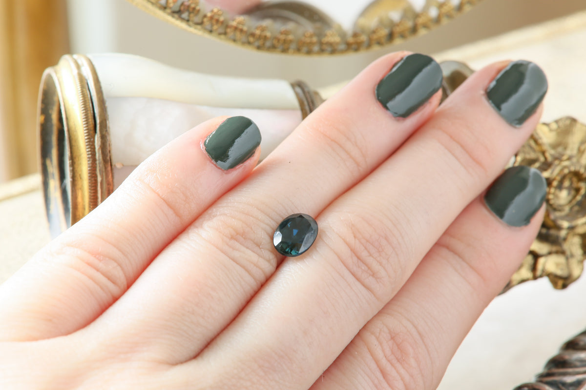 1.62 Carat Natural Navy Teal Oval Cut Sapphire
