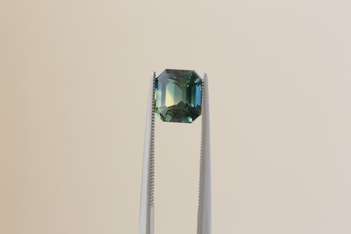 2.11 Carat Natural Teal Green Parti Emerald Cut Sapphire
