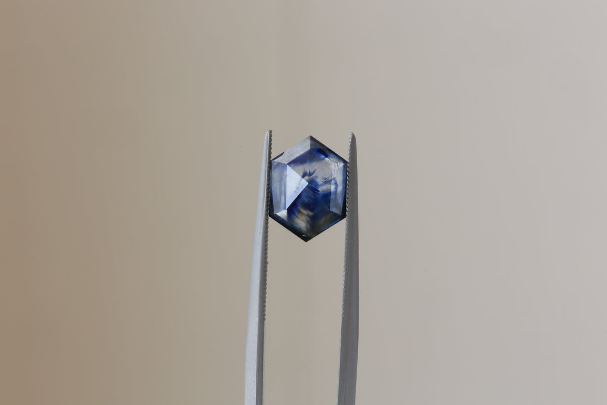1.88 Carat Natural Watercolor Navy Blue Hexagon Rose Cut Sapphire