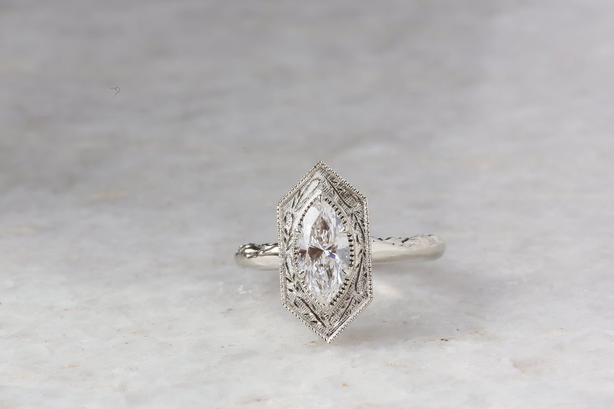 The Hidden Gate Solitaire Ring in 1 Carat Lab Grown Marquise Cut Diamond