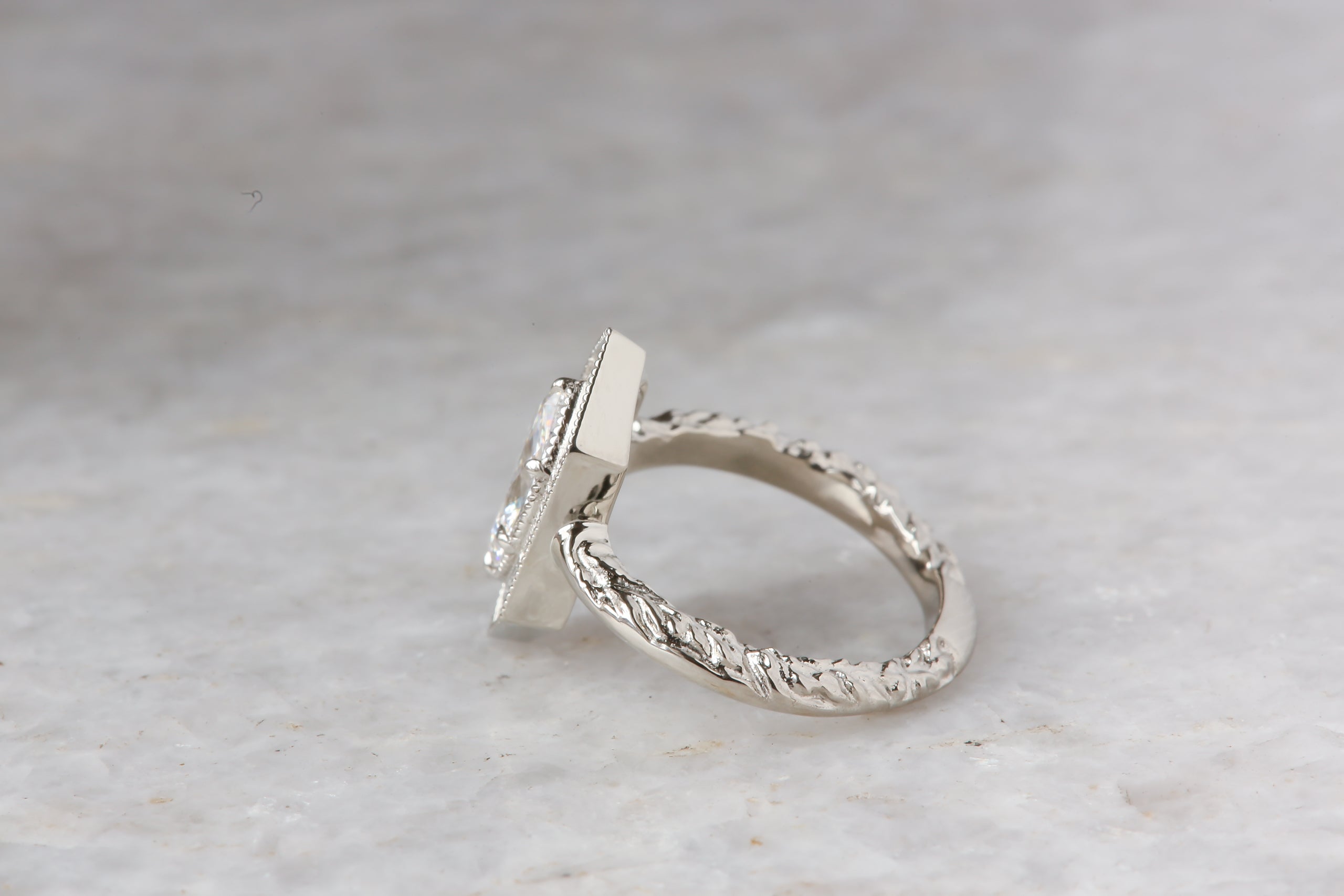 The Hidden Gate Solitaire Ring - Lab Grown Marquise Cut Diamond