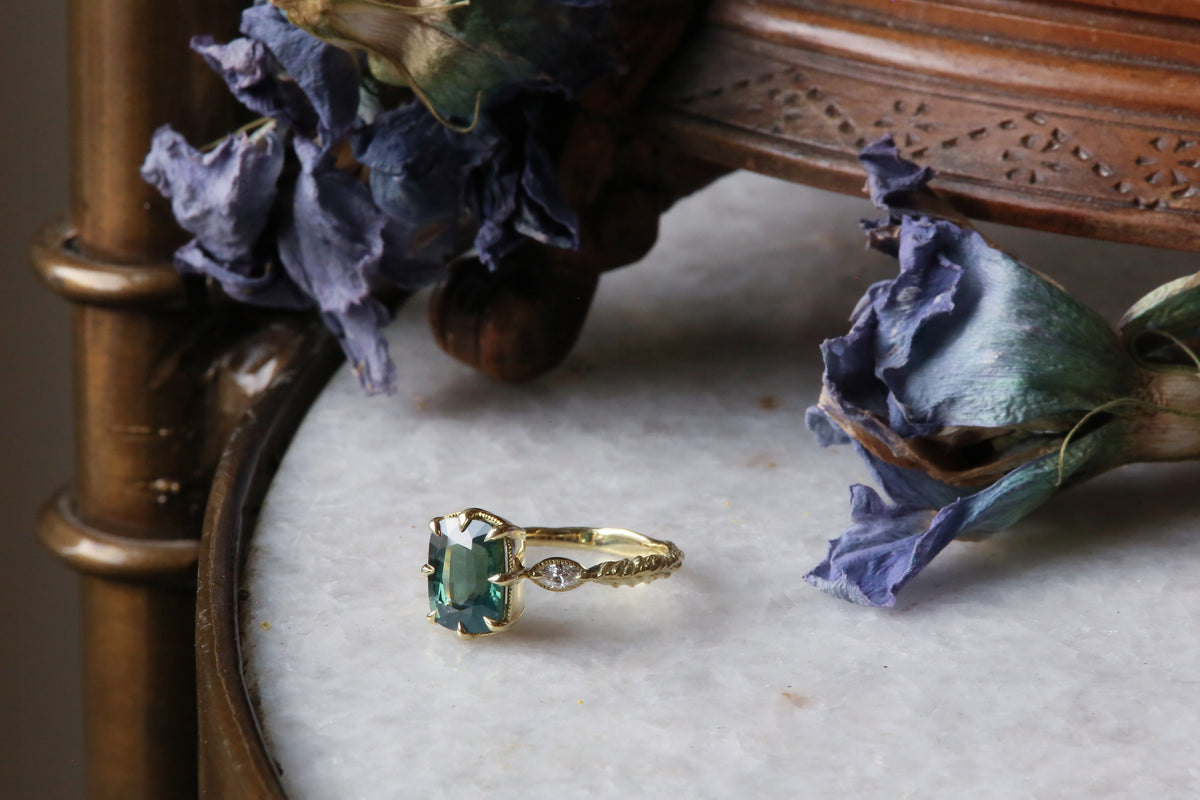 RESERVED FOR T The Solstice Ring in Natural Teal Green Sapphire