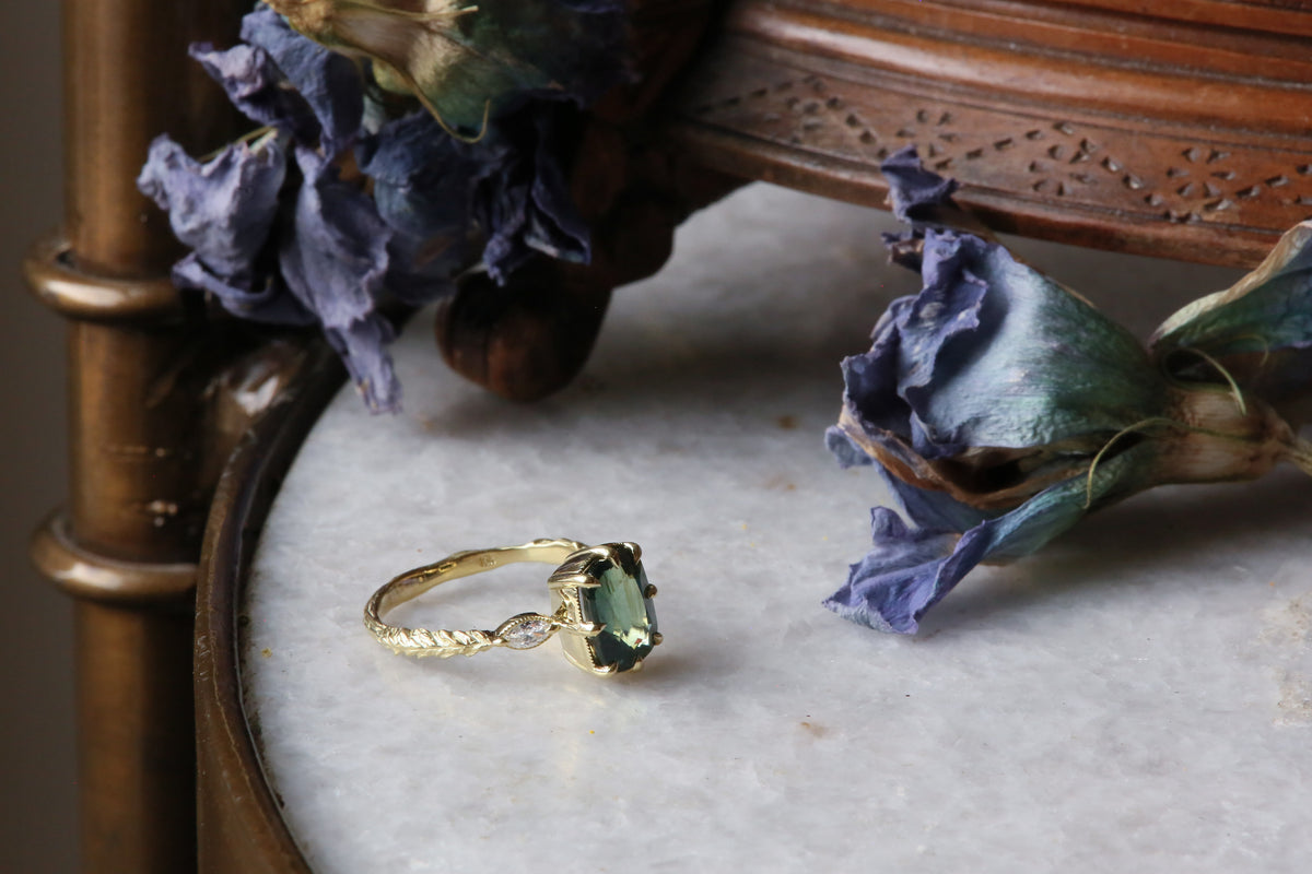 RESERVED FOR T The Solstice Ring in Natural Teal Green Sapphire