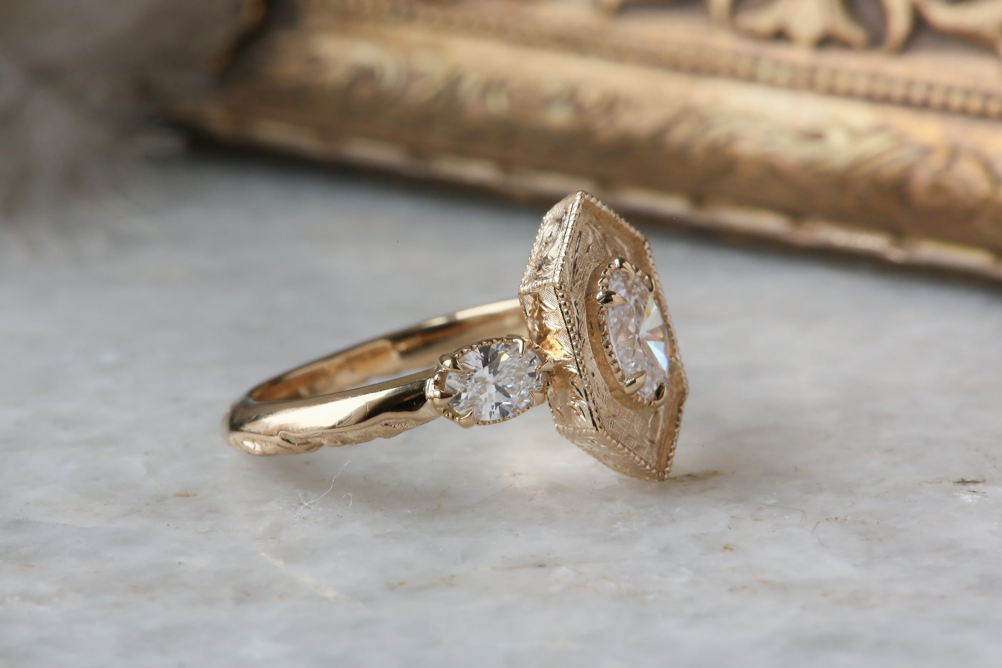 The Hidden Gate En Trois Ring - Lab Grown Oval Diamond