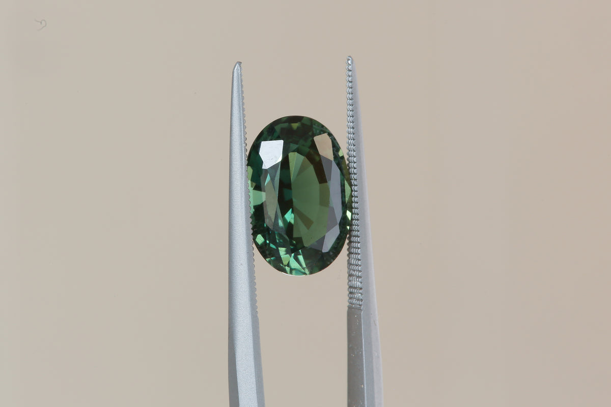 4.05 Carat Natural Forest Green Teal Oval Sapphire