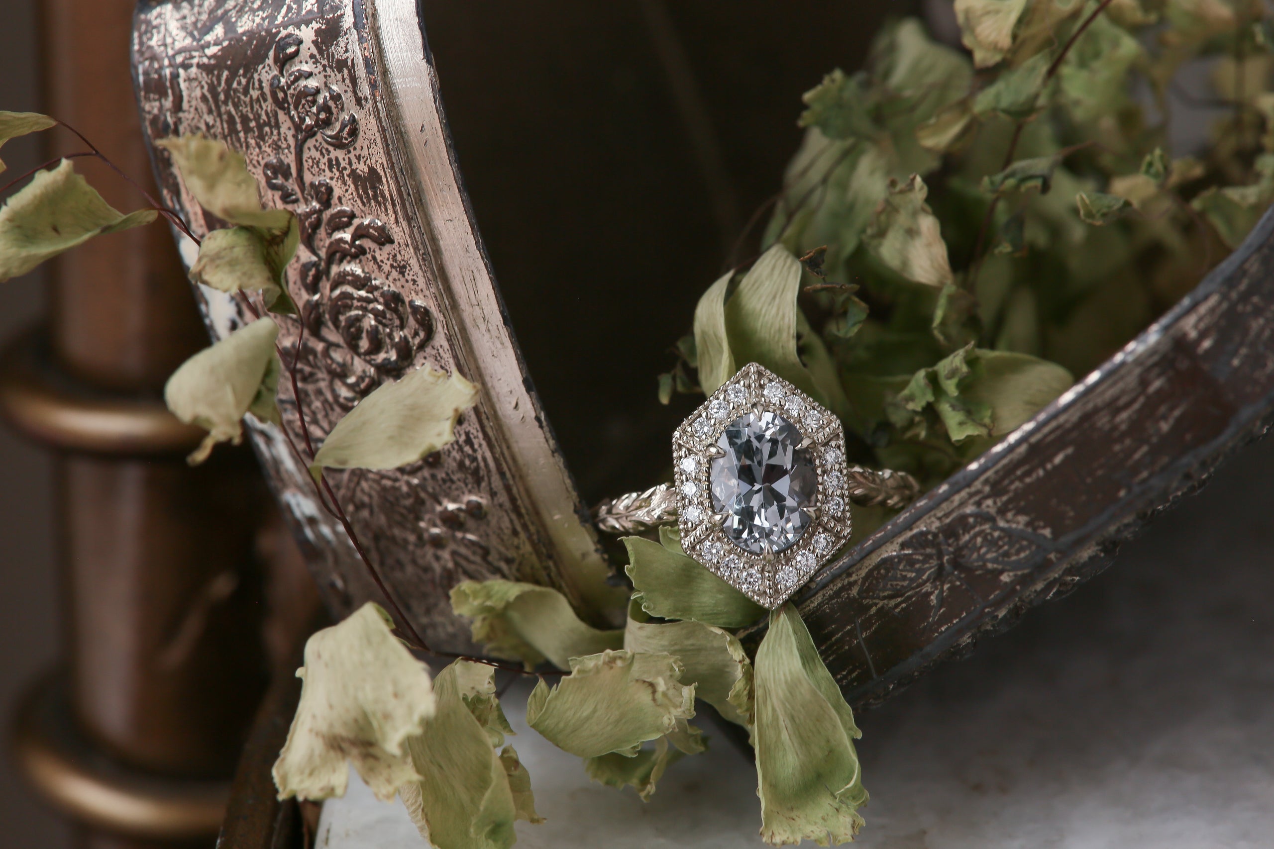 The Inverness Ring in Natural Pale Gray Spinel