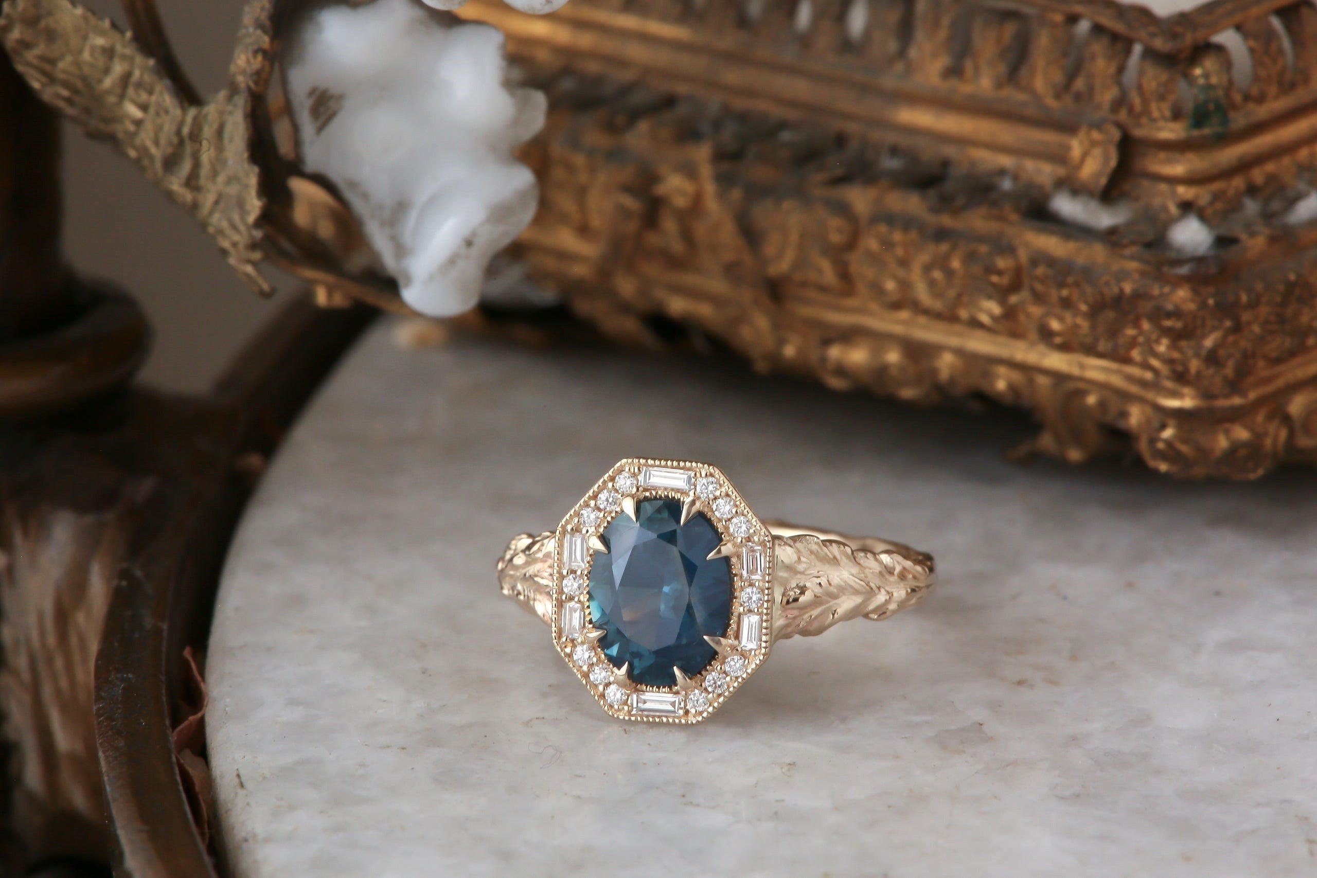 The Hinterland Ring in Natural Teal Blue Sapphire