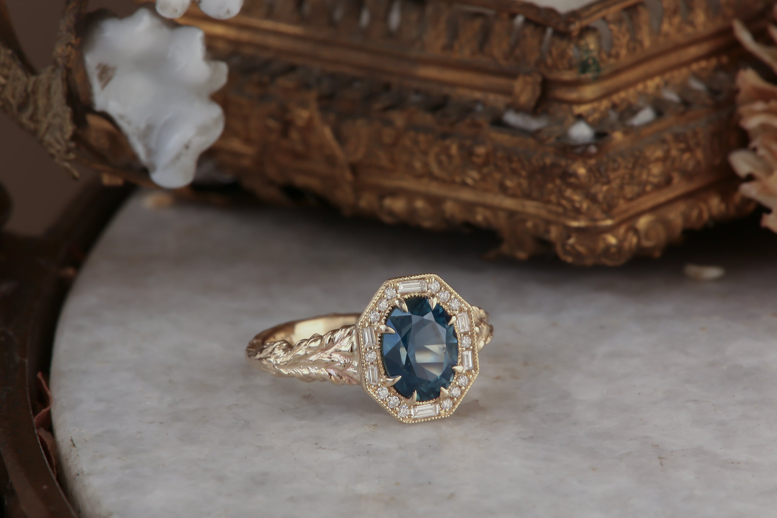 The Hinterland Ring in Natural Teal Blue Sapphire