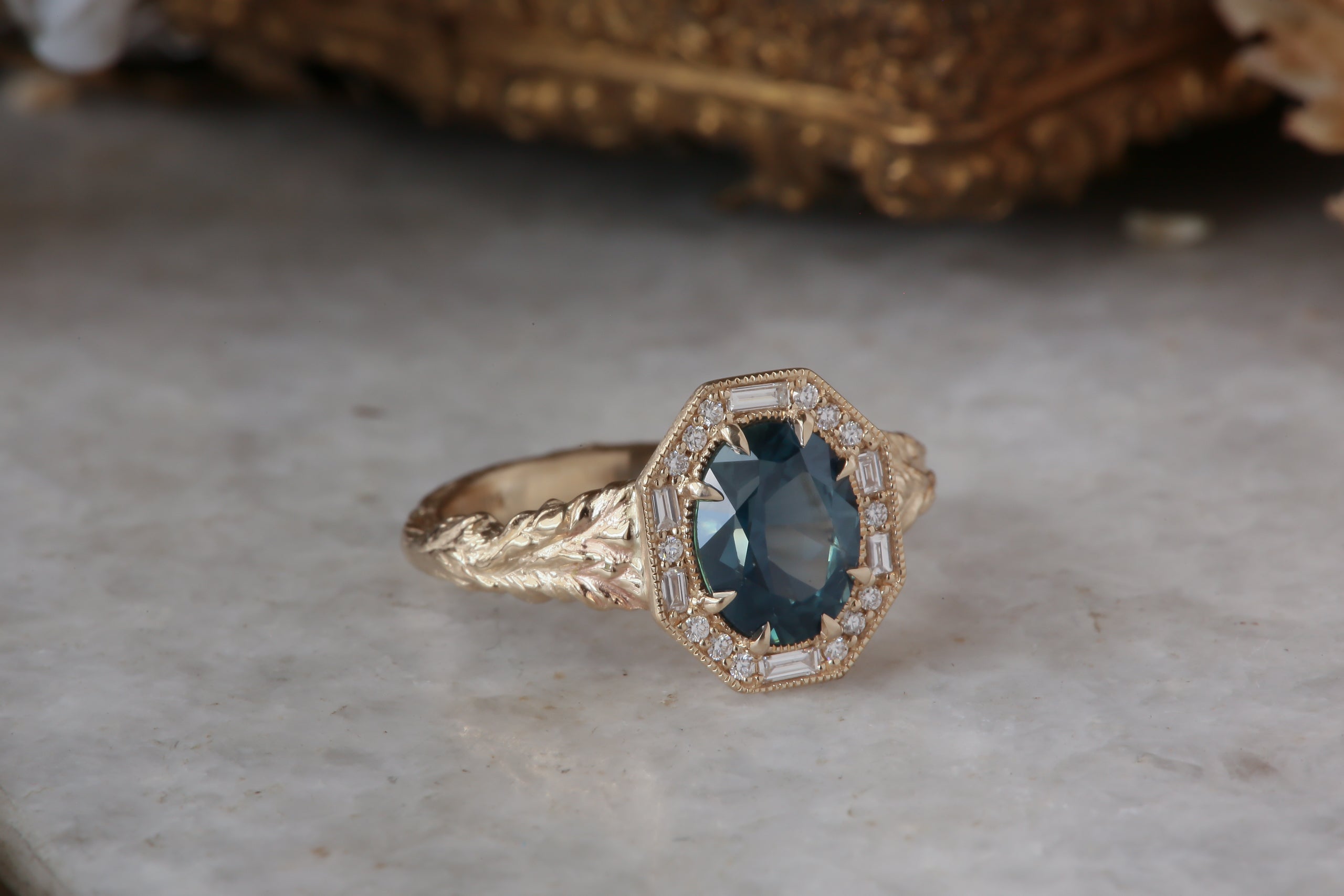 The Hinterland Ring in Natural Teal Blue Sapphire