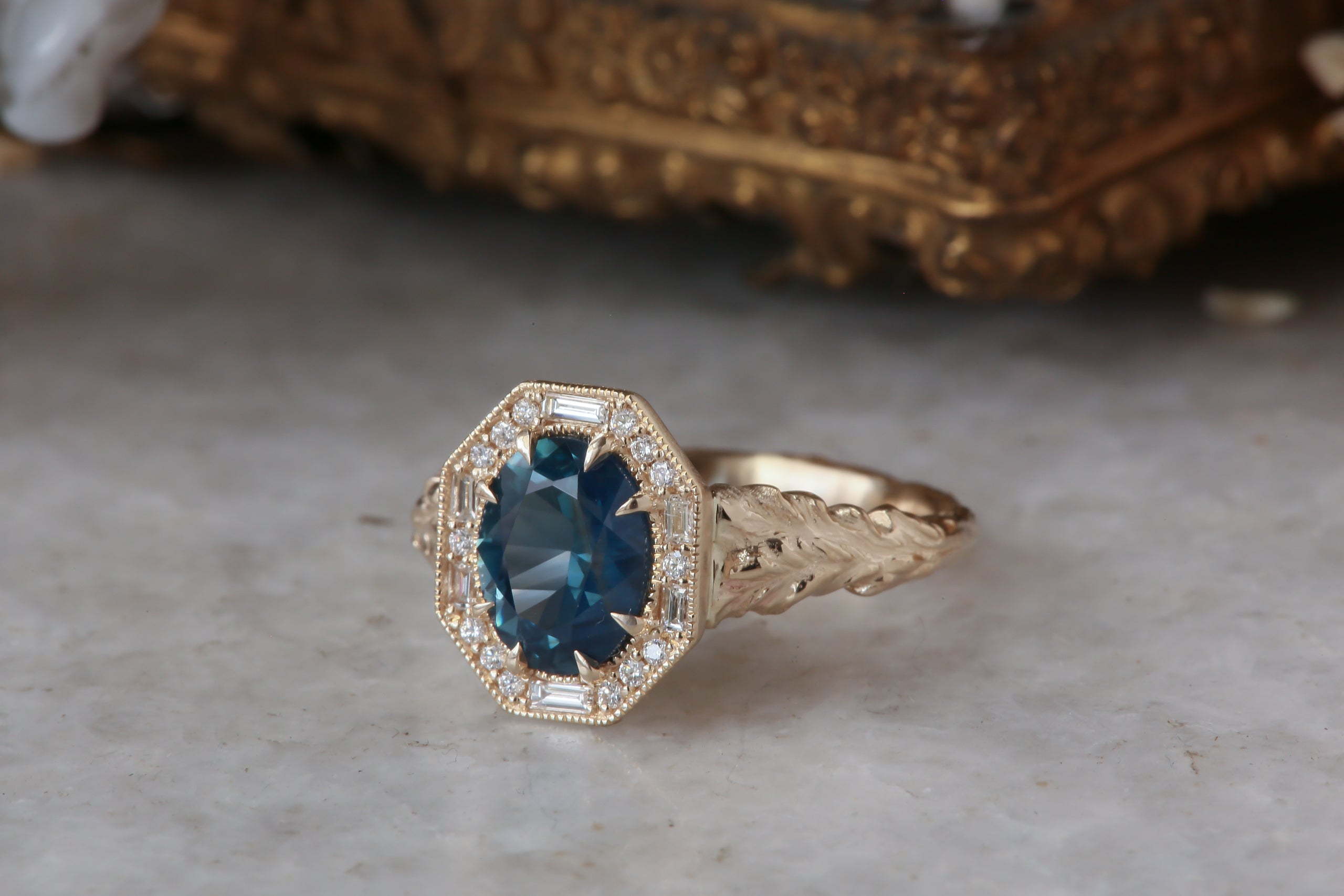 The Hinterland Ring in Natural Teal Blue Sapphire