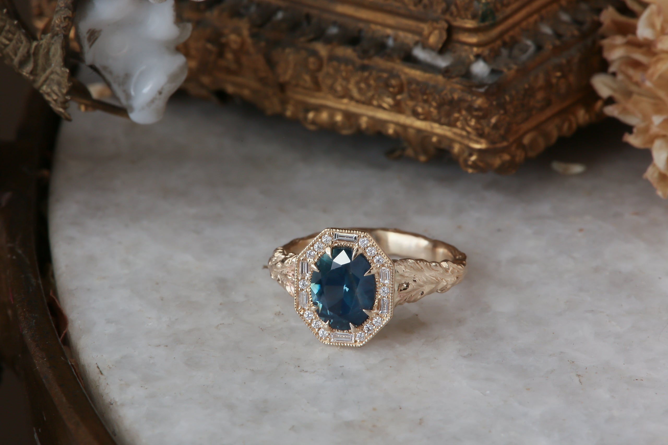 The Hinterland Ring in Natural Teal Blue Sapphire