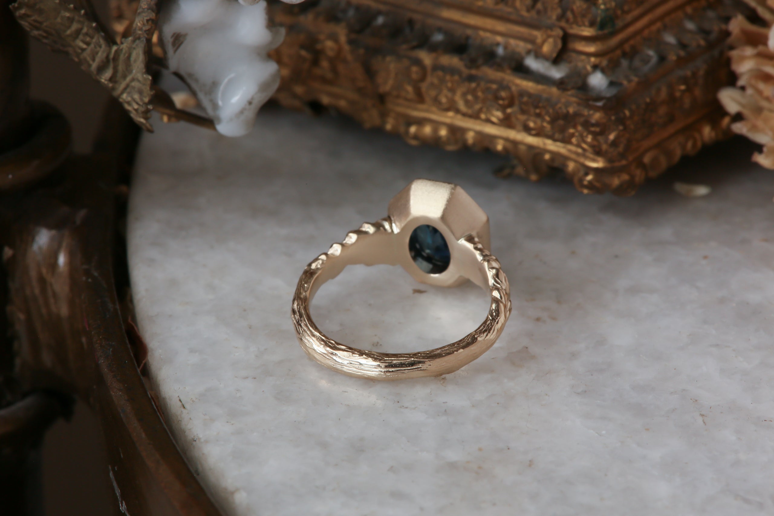 The Hinterland Ring in Natural Teal Blue Sapphire