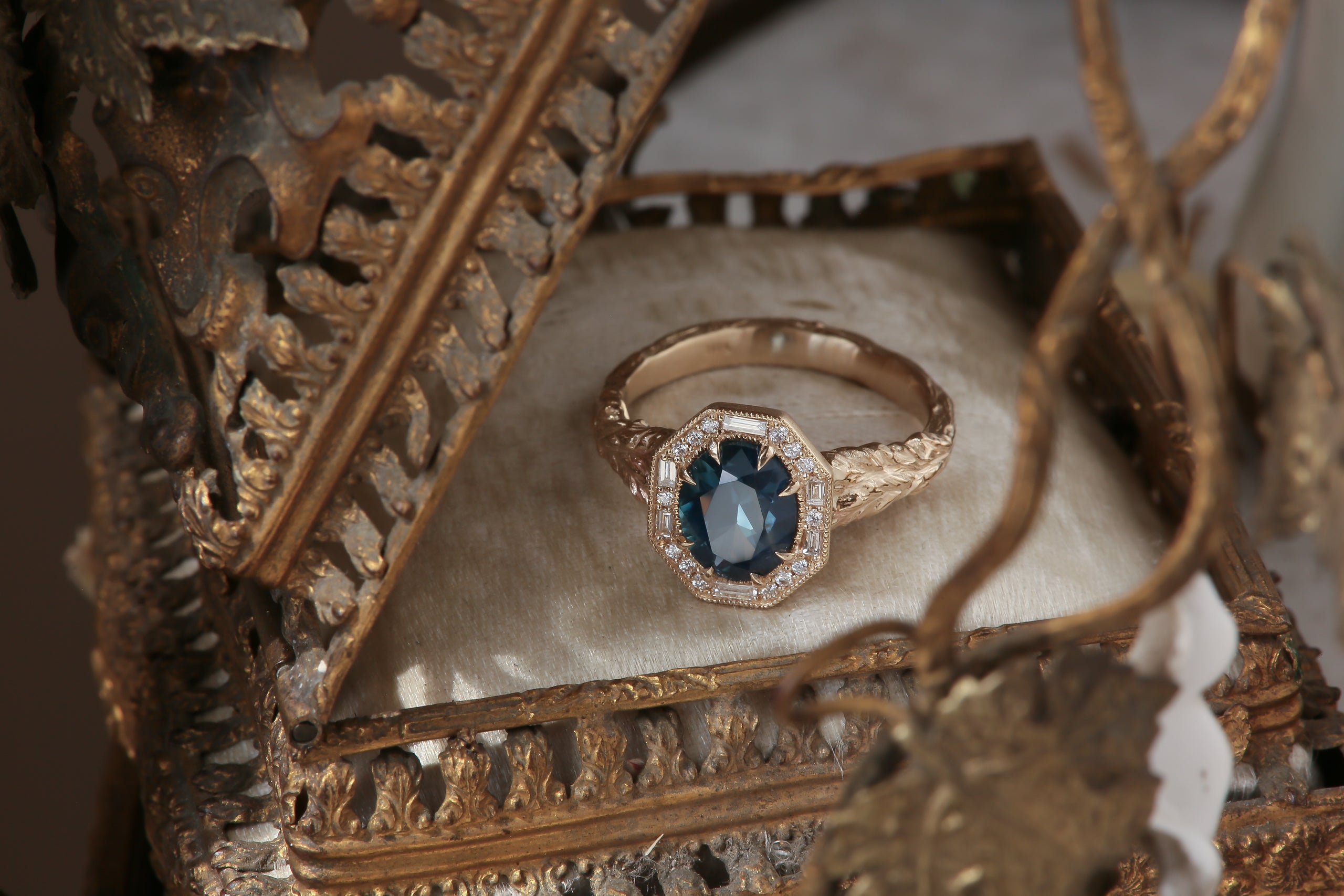 The Hinterland Ring in Natural Teal Blue Sapphire