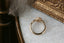 Ready to ship fantasy three stone engagement ring in oval brilliant cut lab grown diamonds and reclaimed 14 karat yellow gold by The North Way Studio. Size 6 1/2. 