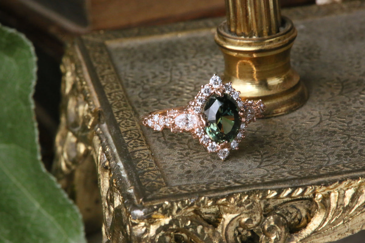 The Nerium Ring in Natural Green Sapphire