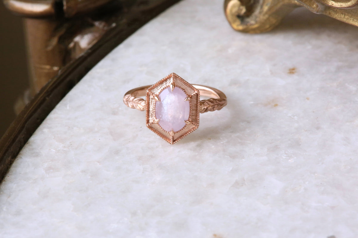 The Helm Ring in Natural Opalescent Light Pink Sapphire