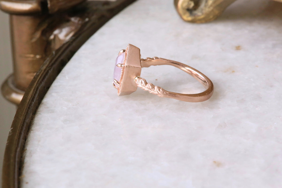 The Helm Ring in Natural Opalescent Light Pink Sapphire