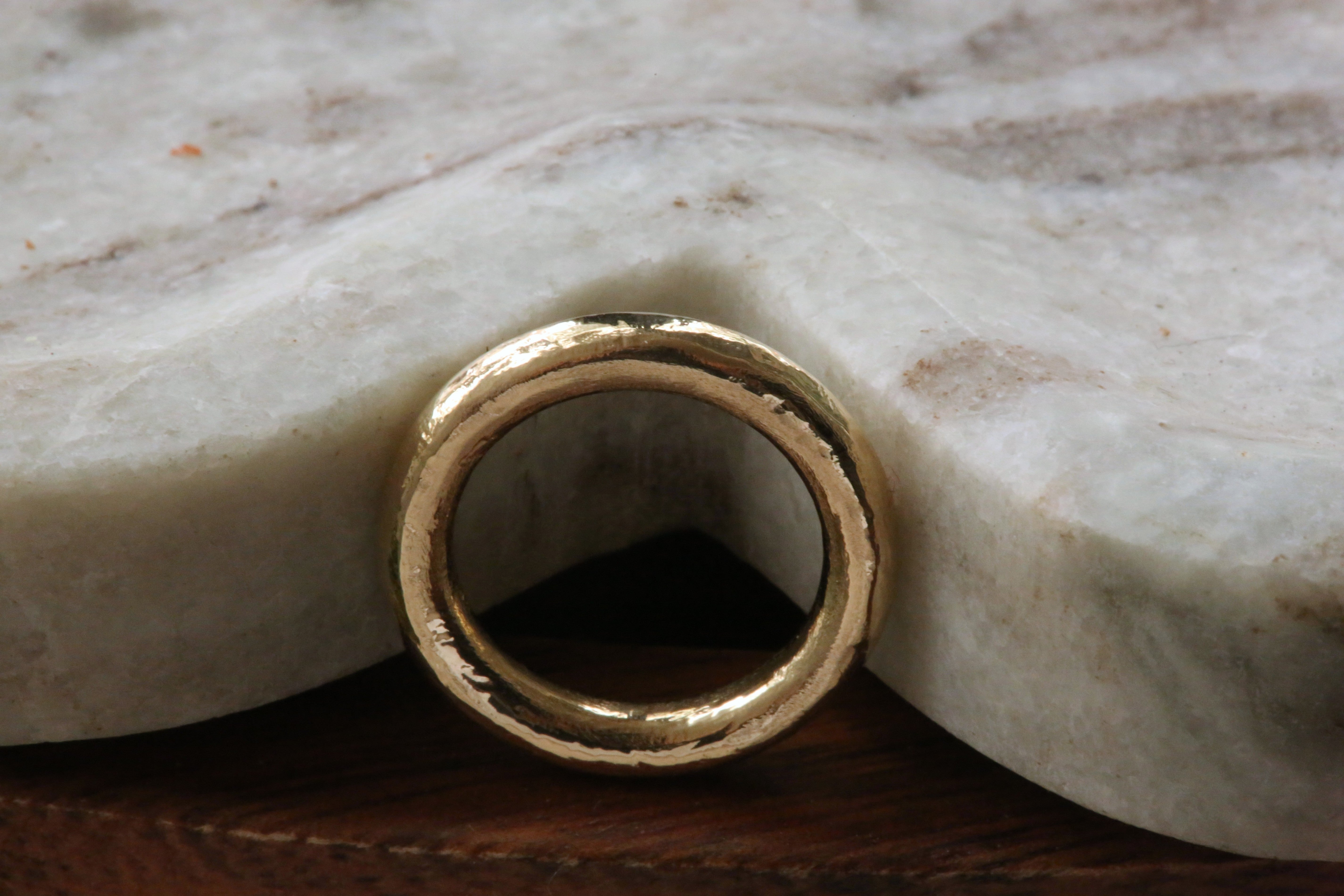 3mm round pinky ring in reclaimed 14 karat yellow gold. 