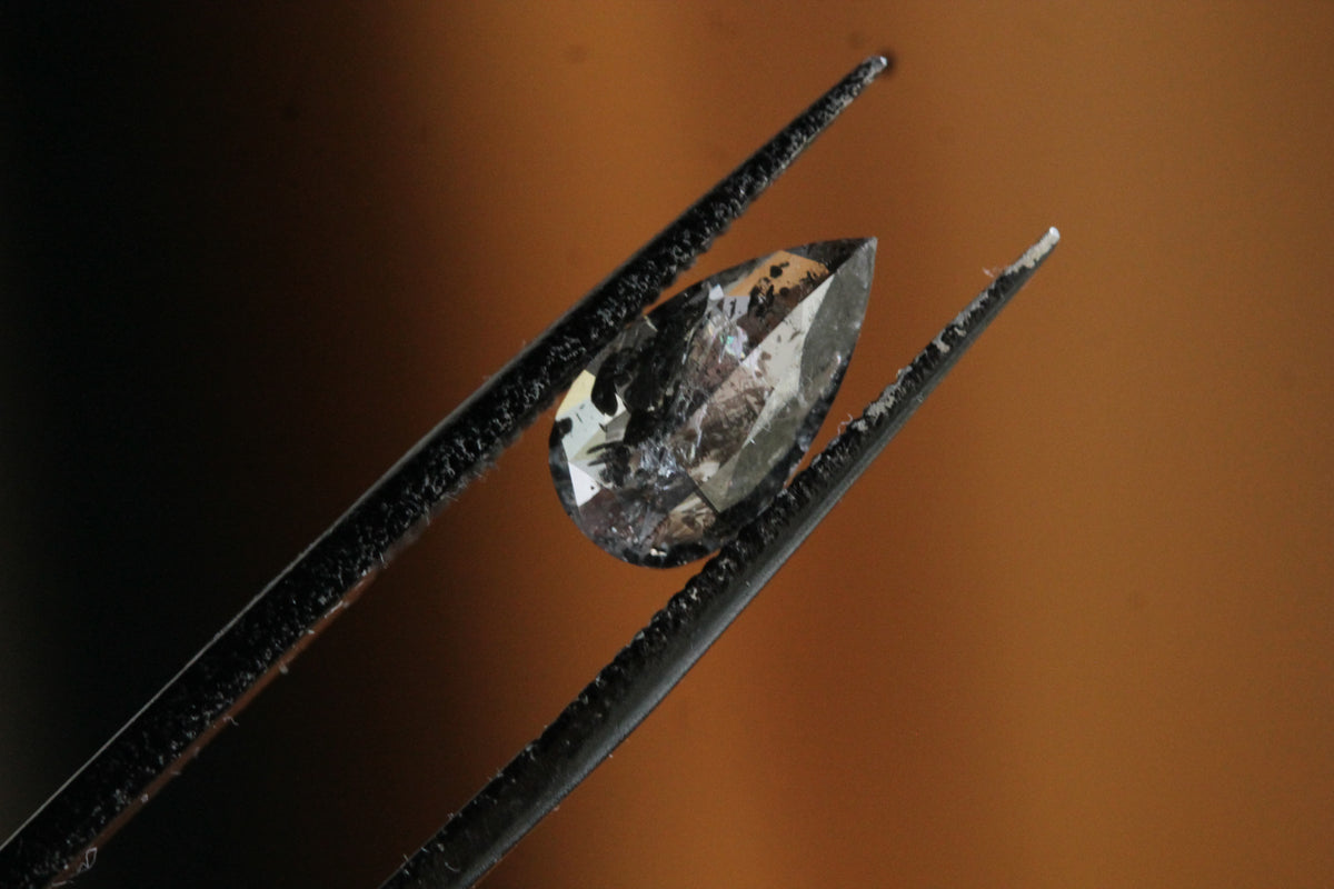 1.53 carat Salt and Pepper Rose Cut Pear Shaped Diamond