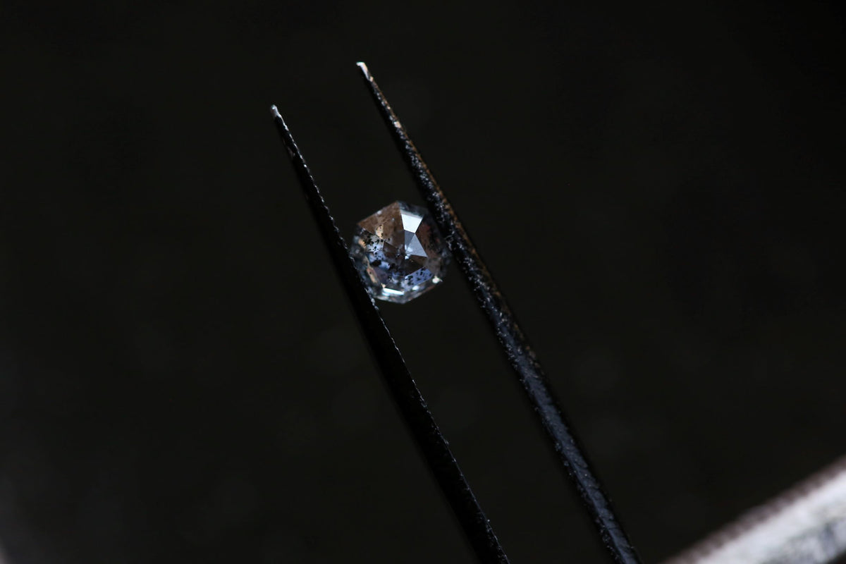 .68 carat salt and pepper emerald cut diamond.