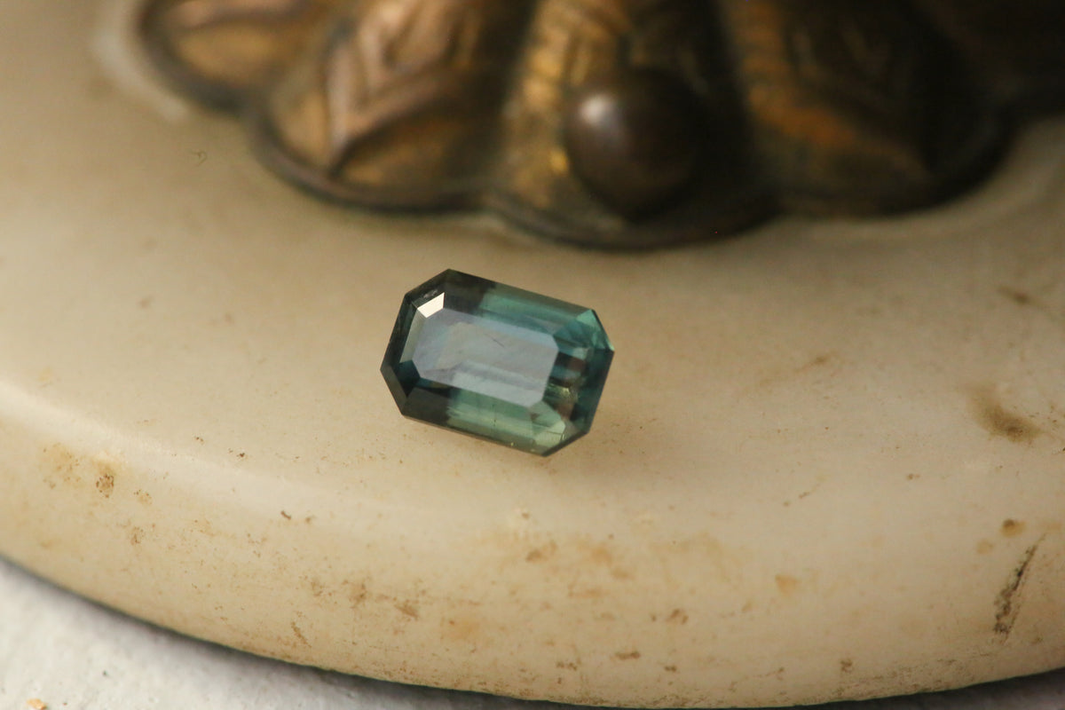 ON HOLD 1.55 carat Teal Emerald Cut Sapphire
