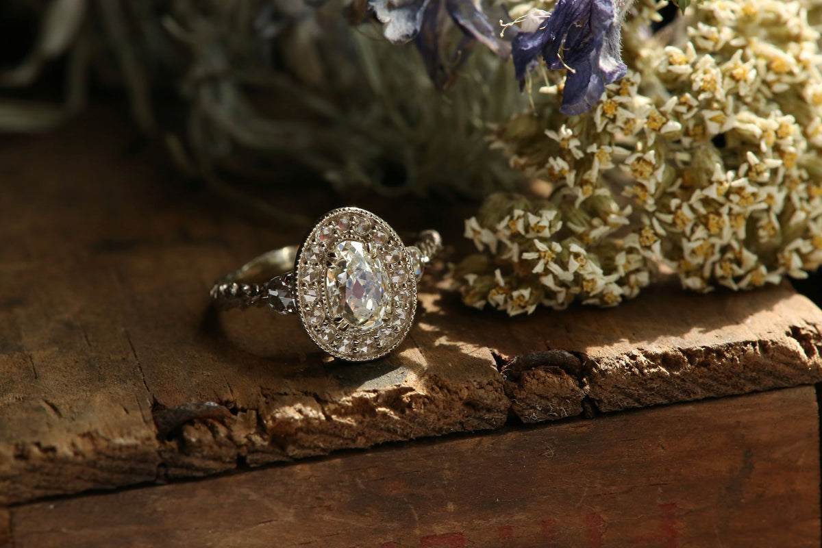 The Camelot Ring in Antique Old Mine Cut Diamond