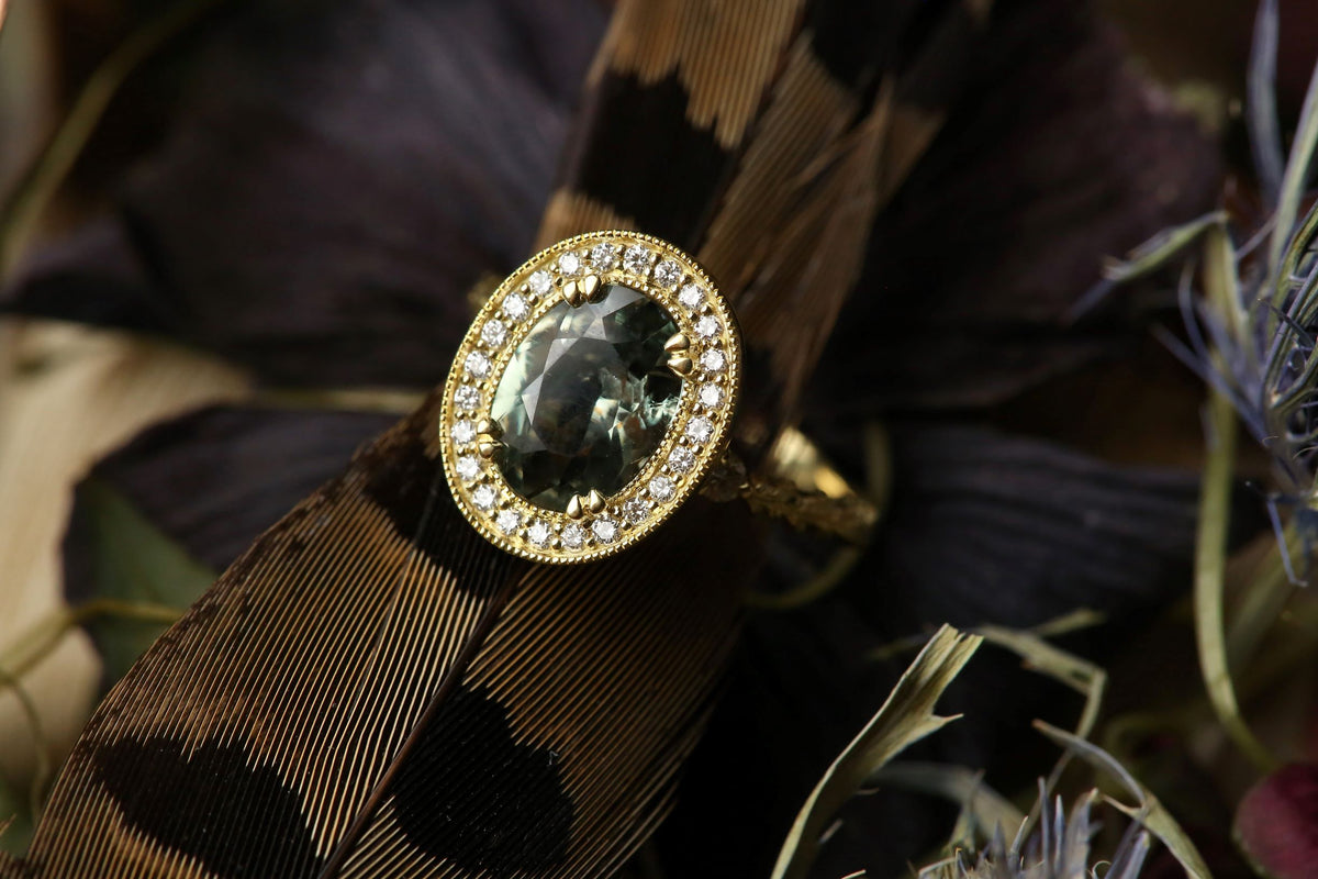 The Camelot Ring in Green Sapphire