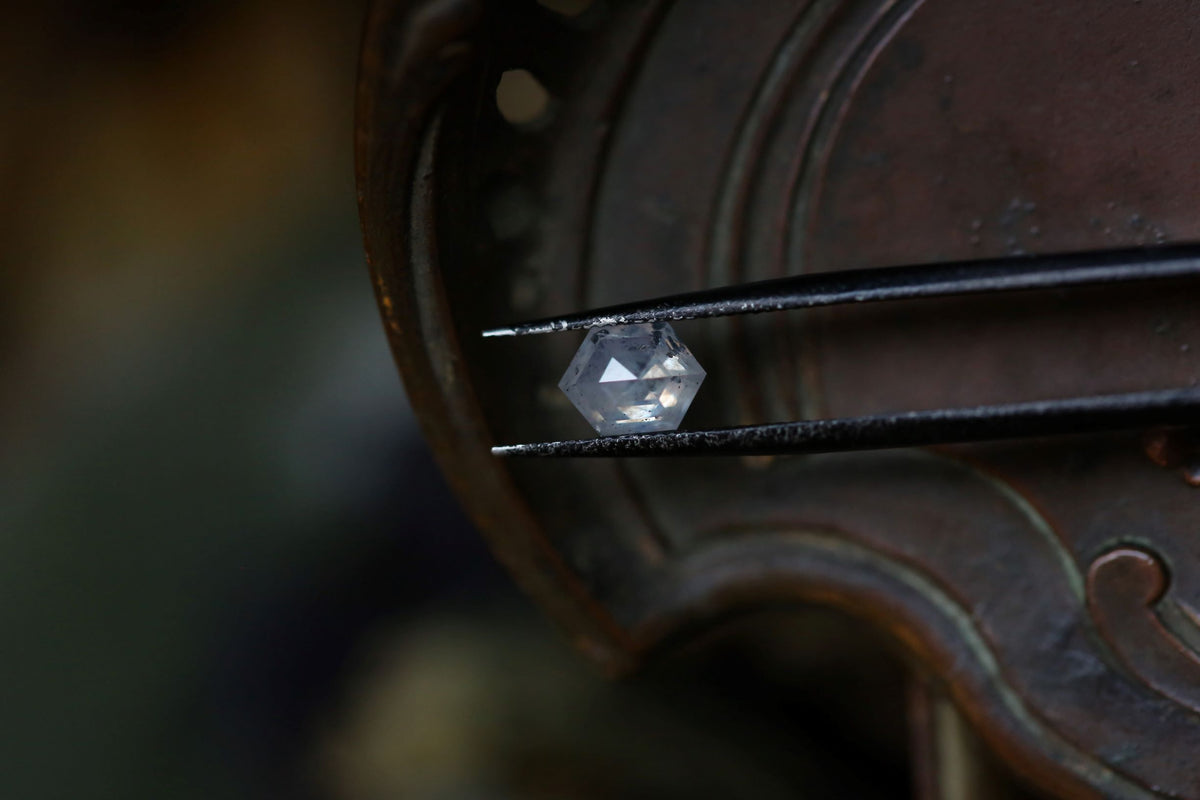 1.11 carats Rose Cut Geometric Milky White Salt and Pepper Diamond