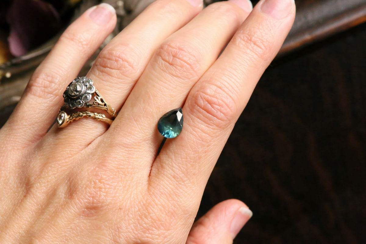 2.97 Carat Silken Blue Teal Pear Cut Sapphire