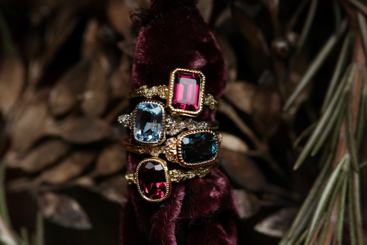 The Cocooned Fable Luxe with Emerald Cut Rhodolite Garnet